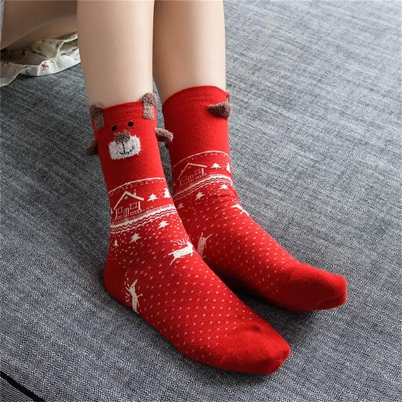 Новинка года; женские носки; зимние теплые рождественские подарки; стерео-носки из мягкого хлопка; милые носки с Санта-Клаусом и оленем; милые рождественские носки - Цвет: Красный