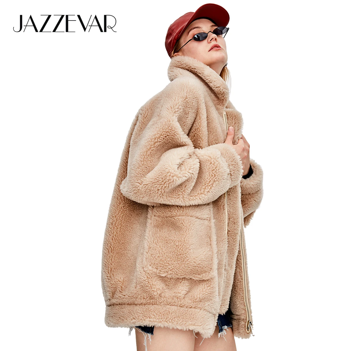 

JAZZEVAR 2018 Winter New Fashion Street Womens Teddy Bear Icon Coat Real Sheep Fur Oversized Winter jacket Thick Warm Outerwear