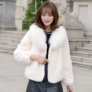 

Autumn Winter Real/Genuine Rex Rabbit Fur Coat Women Winter Natural Rex Rabbit Fur Coat/Jacket with Natural Fox Fur Collar A184