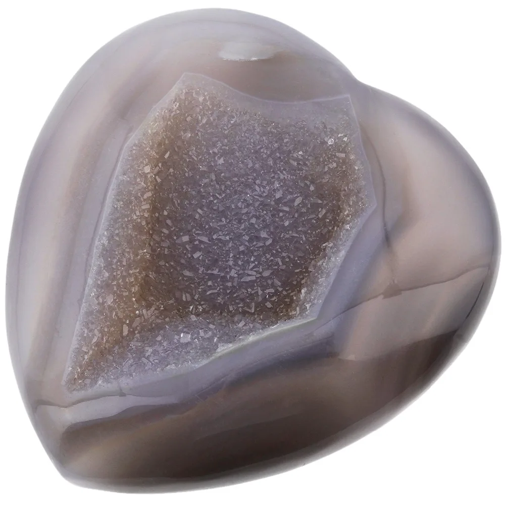 

TUMBEELLUWA Natural Druzy Quartz Crystal Agate Geode Heart Shaped Worry Stone Palm Stone