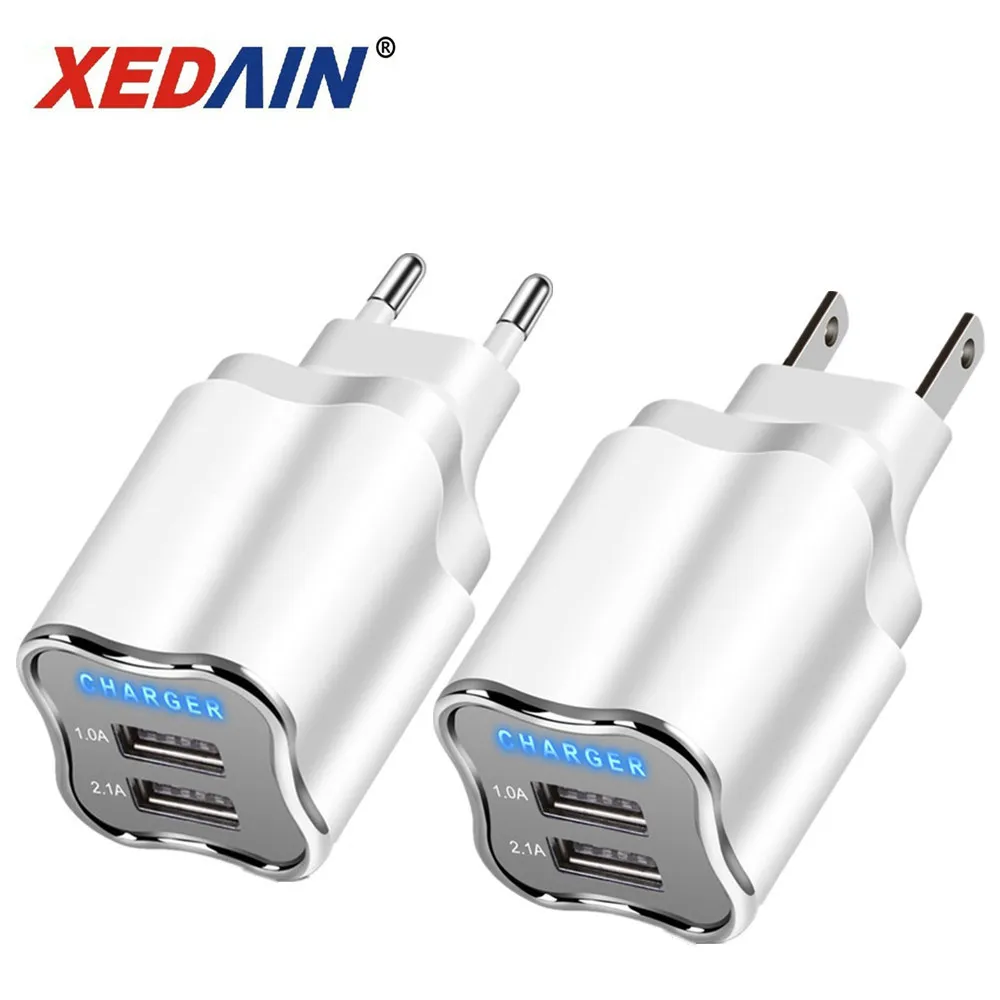 

Real 5V 2.1A LED USB Charger EU/USA 2 Plug Good Charging Travel Wall Mobile Phone Chargers For iphone ipad Samsung Xiaomi Huawei