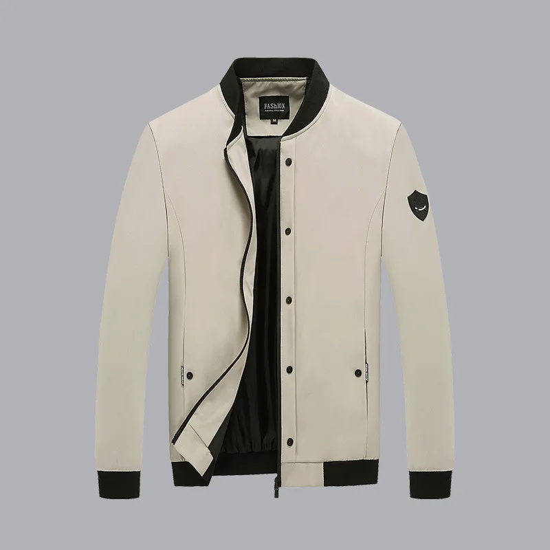 

Autumn Fashion Men Jackets Stand Collar Khaki Color Outwear Casual Jackets Men British Simple Coats Size M-4XL Baseball Uniform