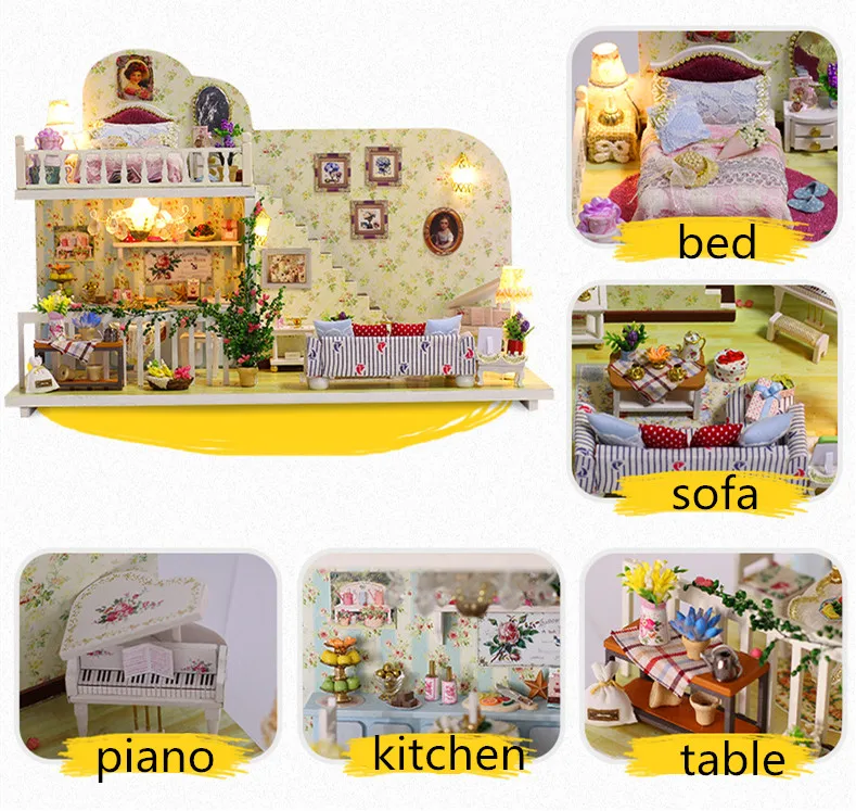 iiE CREATE 2018 New DIY 3D Mini Toys Educational Wooden Room Doll house Miniature with LED+Furniture for children Lover  (8)