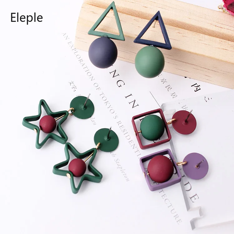 

Eleple European and American Geometric Round Triangle Square Pentagon Shaped Jewelry Casual Wearing Earrings D7016