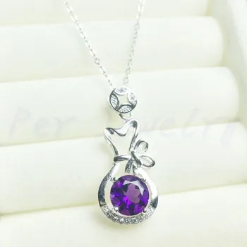 

Natural amethyst necklace pendant 925 sterling silver Free shipping Fine jewelry 1.3ct gemstone #TF18072415