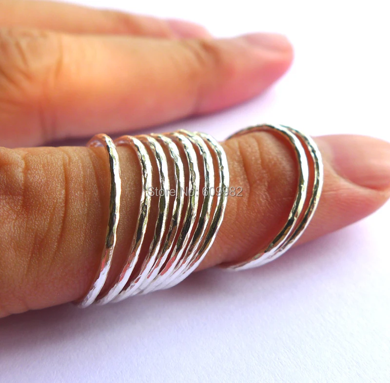Lotsale 9pieces Solid 925 Sterling Silver Hammered Stacking Ring For Women