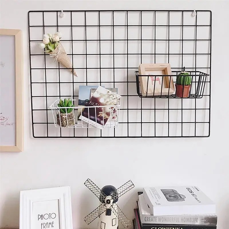 Acheter Simple couleur unie fer carré grille Photo mur bricolage créatif décoratif Photo suspendus affichage métal maille panneau photographie accessoires