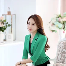 Тонкая модная новинка, профессиональные блейзеры, куртки, пальто, Элегантные зеленые дамские офисные униформы, наряды, женские топы, половина рукава