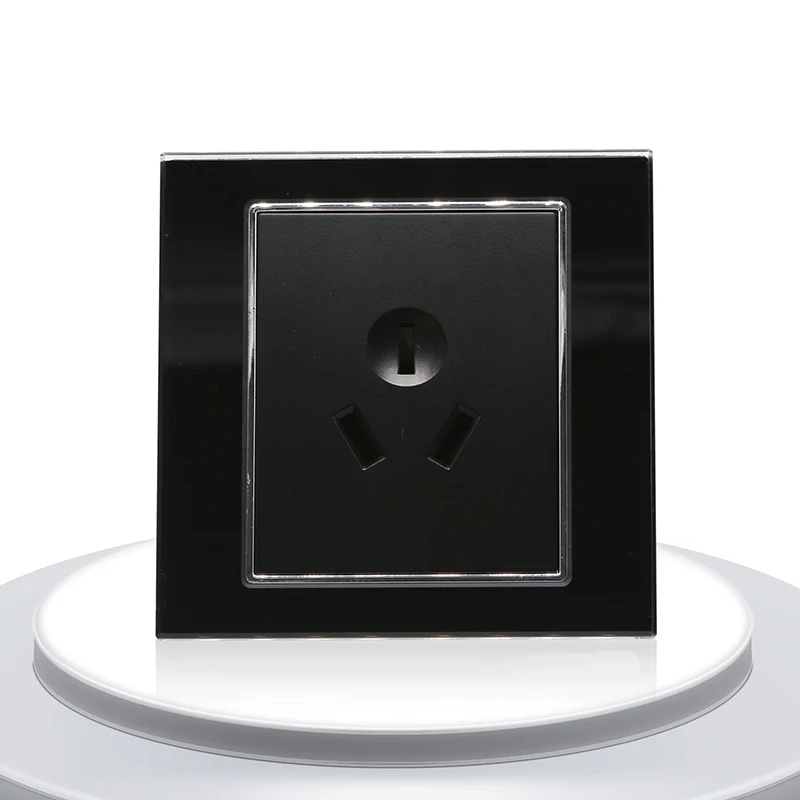 Fashional Panel Sockets Black Crystal Glass 3Pin Wall Power Plug Socket