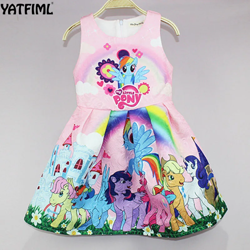 

YATFIML toddler girl princess party dress sleeveless unicorn party baby girls dress Rainbow little pony print