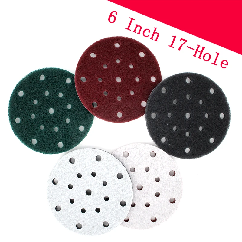 

15PCS 6 Inch 17-Hole Multi-purpose Flocking Scouring Pad 240-800 Grit Industrial Heavy Duty Nylon Cloth for Polishing & Grinding