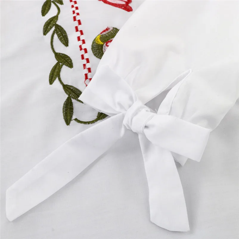 CHAMSGEND Мода Стиль 2018 blusas feminina блузка Для женщин цветочный цветок вышивка бантом