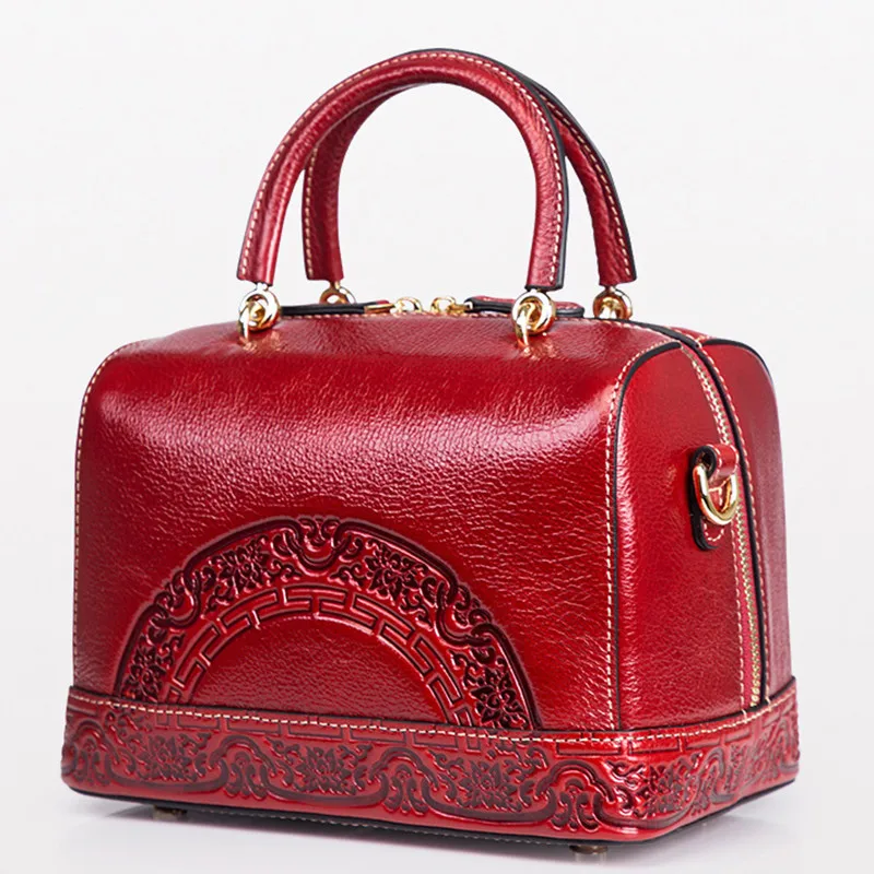 Vintage Women's Genuine Leather Handbags Ladies Chinese National