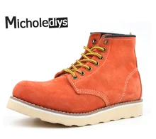 

Micholediys New Arrival Spring Handmade Vintage Nubuck Men's Boots Red shoes Martin Tooling Botas Wing Boots Work Safe Shoes