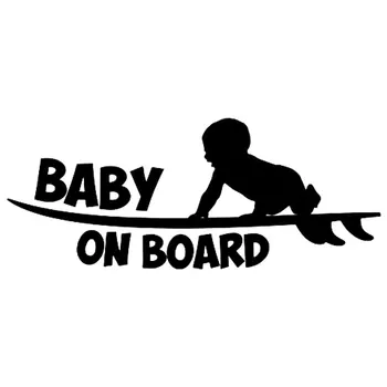 

18.8CM*7.6CM Baby On Board Funny Vinyl Sticker Cute Surfboard Surfer Car Sticker Reflective Silver Car Styling Decals C8-0512