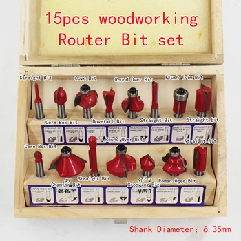 

15PCS Milling Cutter Router Bit Set 6.35mm Shank Mill Woodworking Wood Cutters Tool for Floor Handmade Engraving Cutting