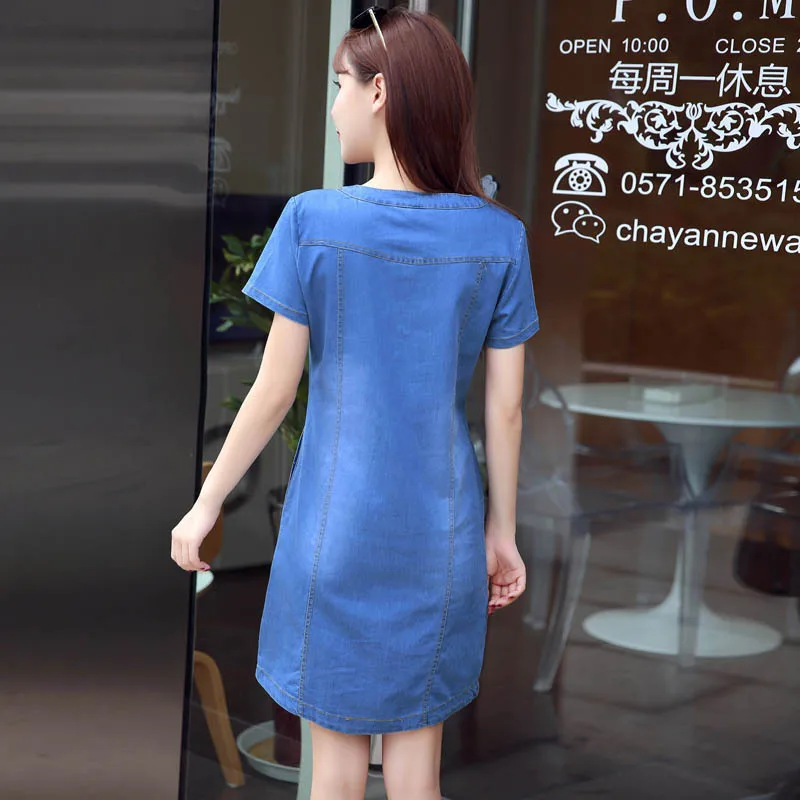 2018 Summer Denim Dress Women Vintage Short Sleeve Plus Size 3XL Jeans Dresses Loose Mini Casual Dress Vestidos European Style