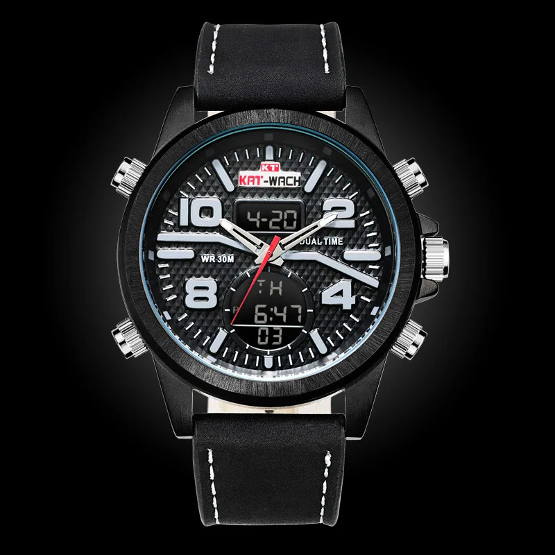 

man watches waterproof Multifunction calendar kat-wach brand male clocks mens sports wristwatches digital genuine leather