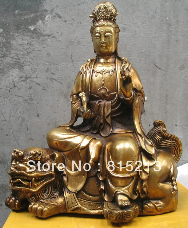 bi0042 big old Manjushri Buddha foo dog Lion bronze Statuein Statues
