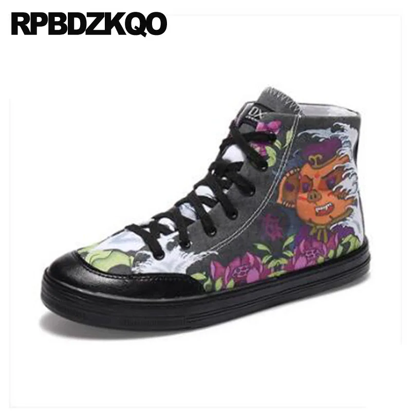 Men Shoes Brand Casual Hip Hop Printed Floral Flats Painting High Top Sneakers Flower Runway Large Size Trainers Skate Canvas |