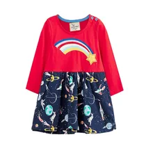 Jumping meter/радужные платья для девочек; сезон осень-весна; одежда для малышей; школьный костюм принцессы с принтом в виде космоса; детское платье