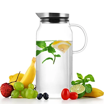 

Heatproof Glass Teapot Glass Carafe with Stainless Steel Lid Hot or Iced Water Pitcher Create Your Ice Water Beverages SH263-213