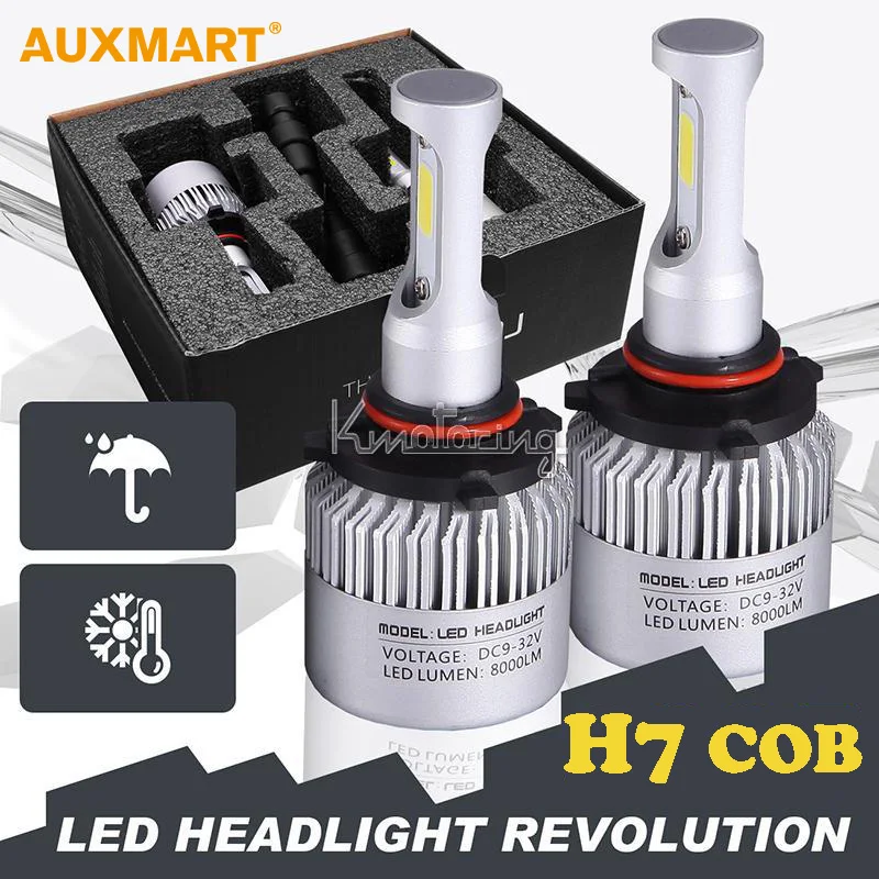 Auxmart H7 72W COB LED Car Headlight Bulb Pure White 6500K 8000LM Driving Headlight All In One Single beam Fog Head lamp 12v 24v