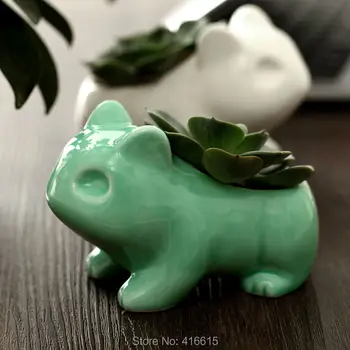 

Kawaii Ceramic Pokemon Flower Pots Bulbasaur Planter Cute White Green Succulent Plants Flower Pot With Hole Bulbizarre Flowerpot