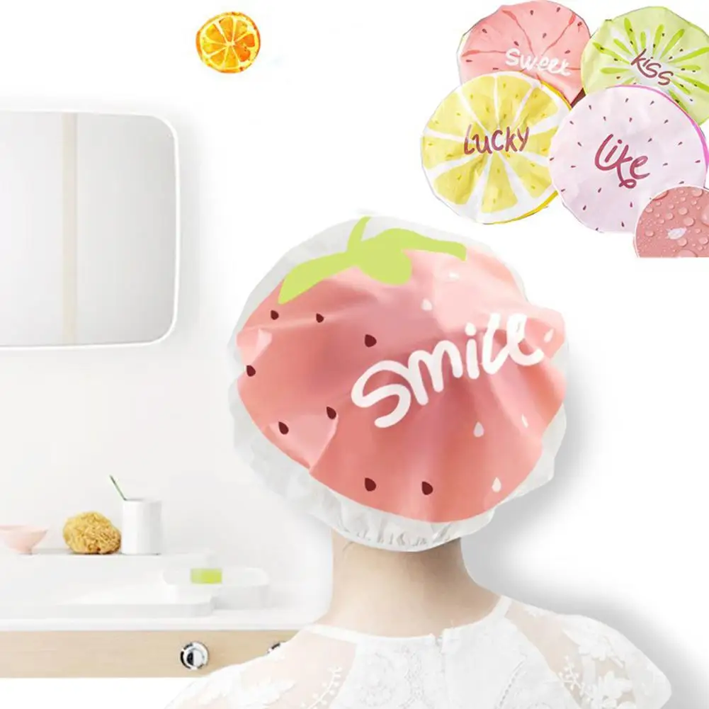 Милый мультяшный фруктовый узор водонепроницаемая шапочка для душа многоразовая кружевная эластичная лента шапочка для ванной для волос s для взрослых женщин кухня ванная комната