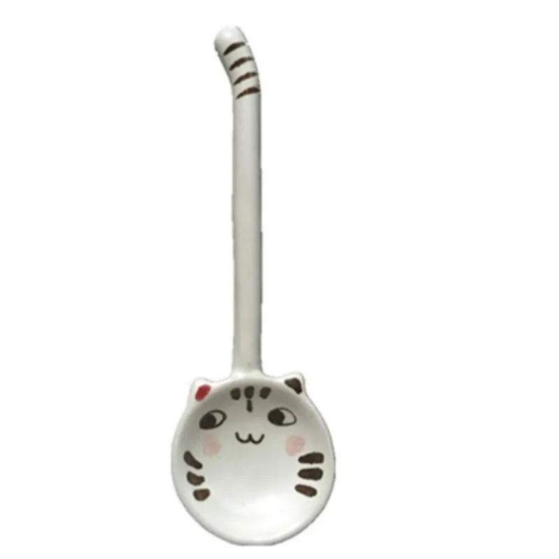 4Pcs Creative Cat Shape Tea Coffee Ceramic Spoon Sugar Ice Cream Mixing Spoon Stirring Teaspoons Tableware - Цвет: one pc