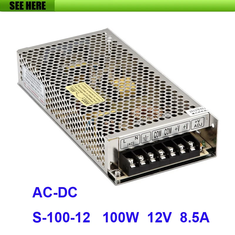 

Free Shipping Universal 12V 8.5A 100W Switch Power Supply Driver Switching For LED Strip Light Display 110V 220V S-100-12