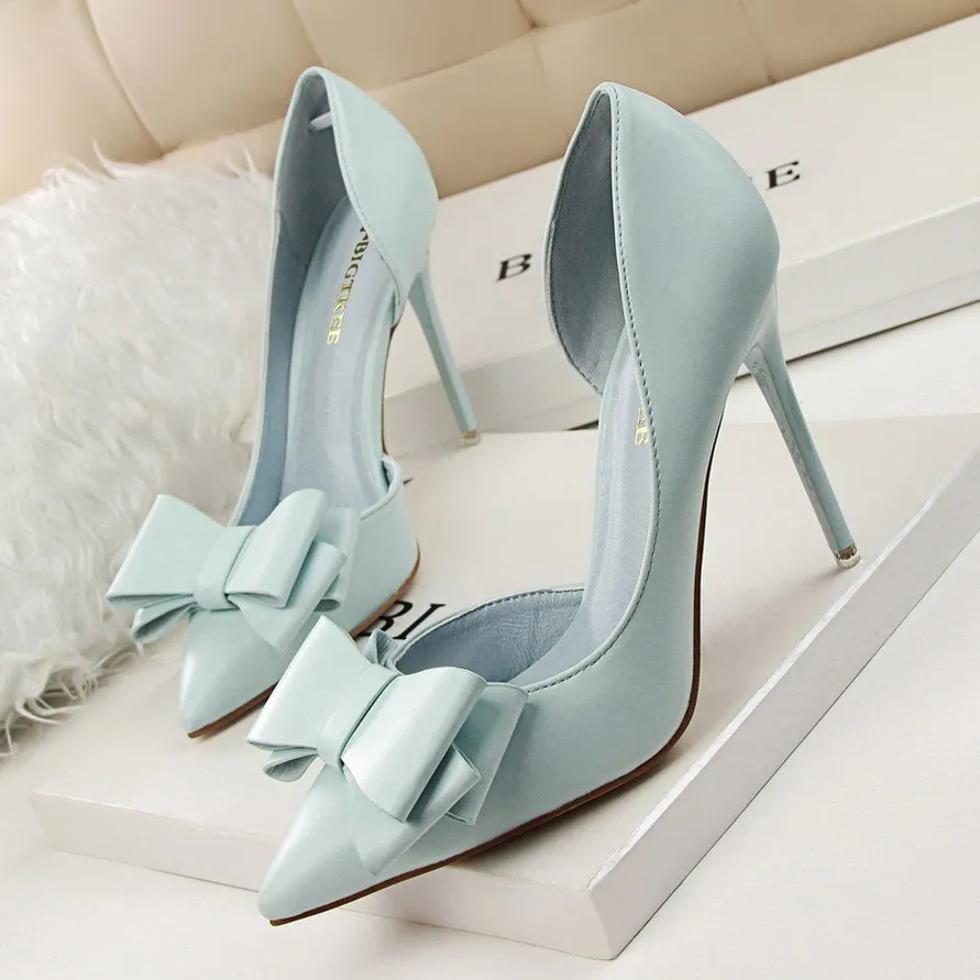 

2019 fashion delicate sweet bowknot high heel shoes side hollow pointed Stiletto Heels Shoes women pumps