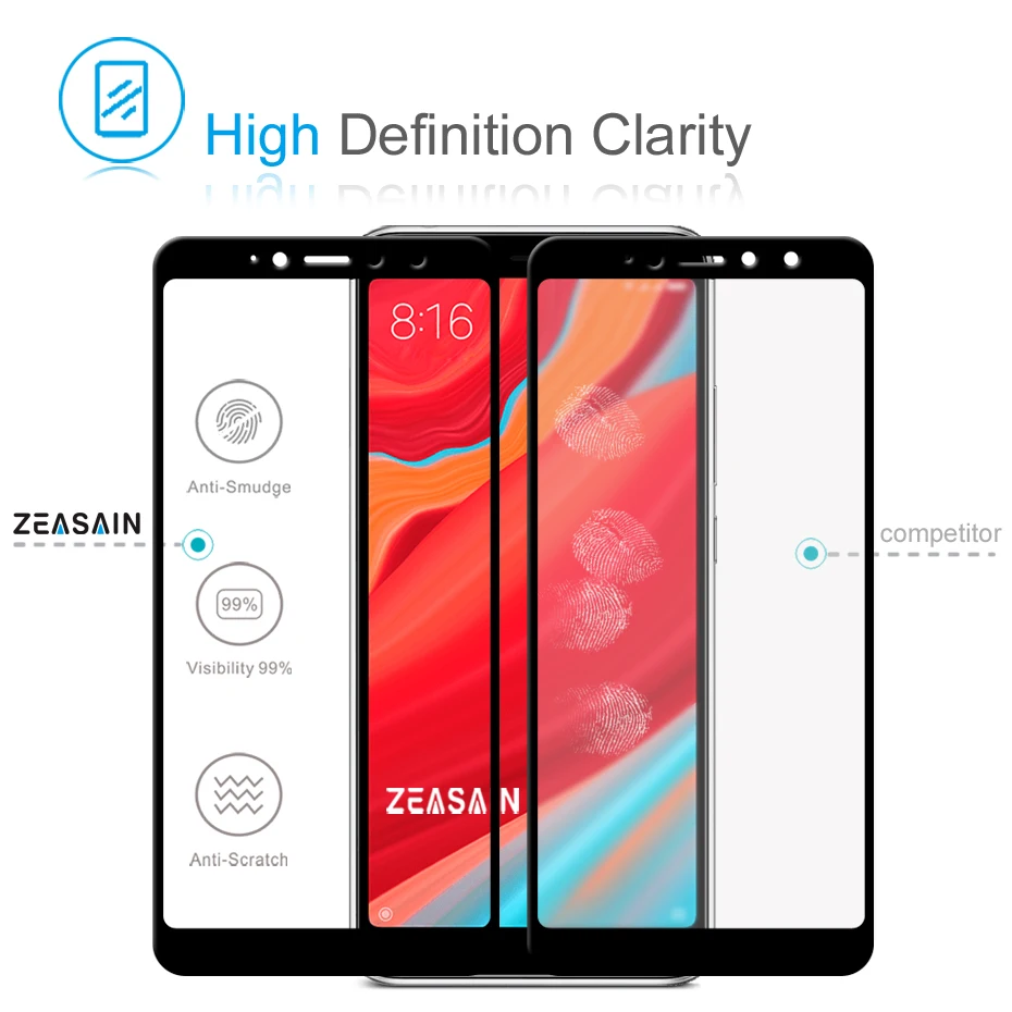 2 Pack Original ZEASAIN Screen Protector For Xiaomi Redmi S2 Xiomi Redmi S 2 Tempered Glass 9H Ultra Thin Protective Glass Film (3)