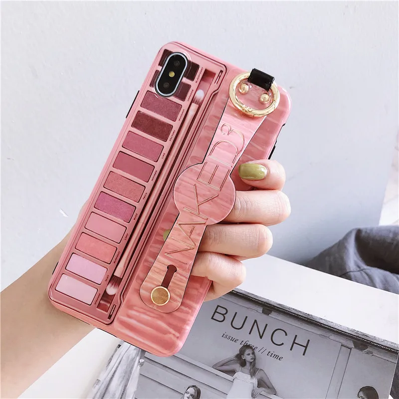 Палитра теней для макияжа ремешок на запястье чехол телефона iphone 6 6s 7 8 plus XS Max XR X