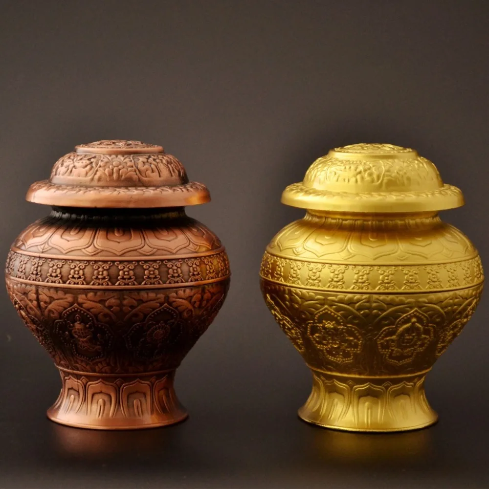 

Ancient Mysterious Tibetan Buddhism Offerings Beautiful Amazing Eight Auspicious Pattern Treasured Vase Temple Ritual Item