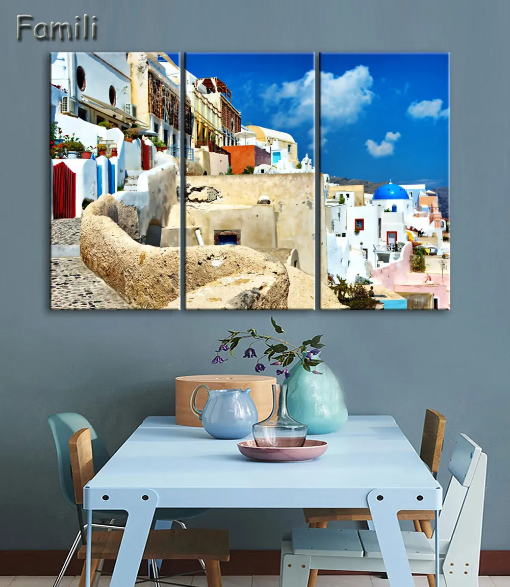 

3 Piece Hot Sell Modern Wall Painting Art Picture Paint on Canvas Prints The classic beauty of the Greek island of Santorini