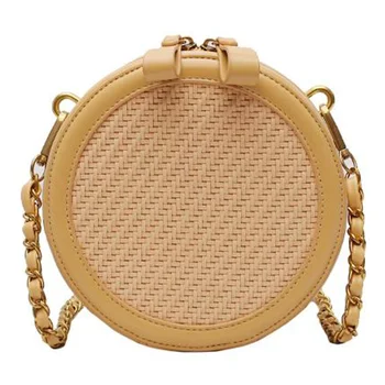 

NEW-Summer New Fashion Woven Small Round Bag Korean Version Of The Chain Wild Shoulder Messenger Bag