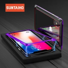 Suntaiho Magnetic Adsorption Phone Case for iPhone X case for iPhone 7 8 Standing Square Magnetic Tempered Glass back Phone case Suntaiho Magnetic Adsorption Phone Case for iPhone X case for iPhone 7 8 Standing Square Magnetic Tempered Glass back Phone case