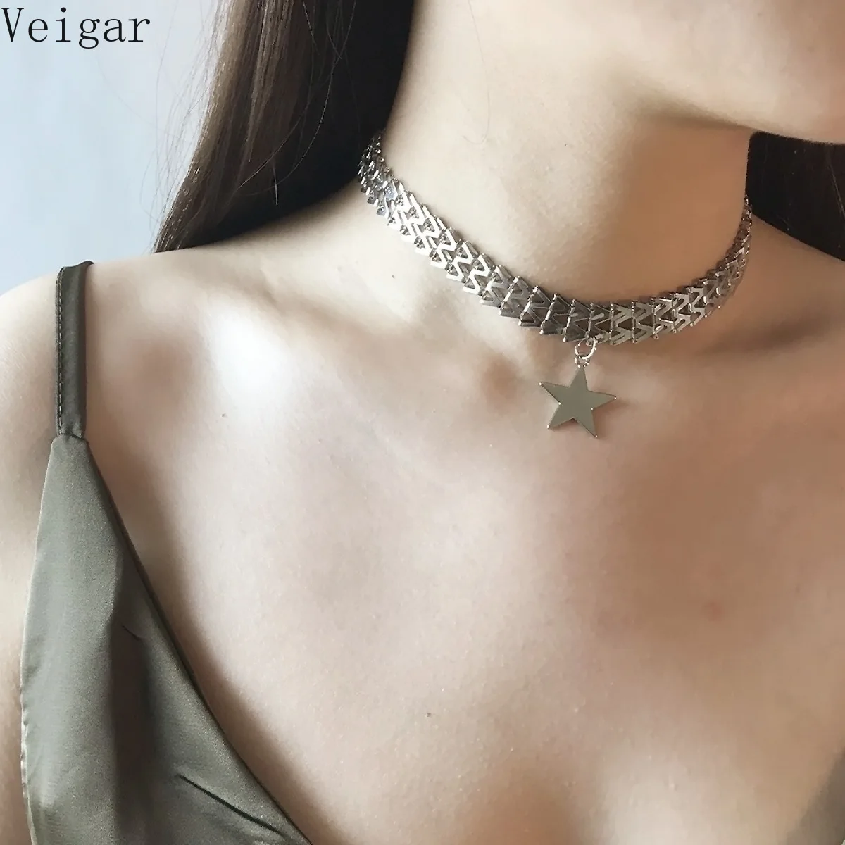 

Punk Exaggerated Style Star Pendant Choker Necklace Female 2018 Fashion Jewelry Gold Silver Color Ladies Necklaces