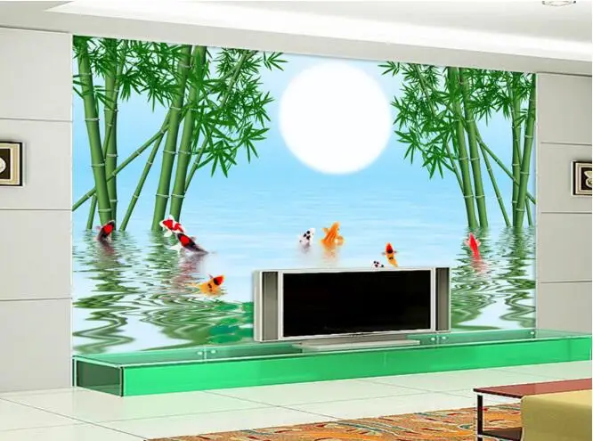 

3d wallpaper custom mural non-woven wall sticker 3 d moon bamboo goldfish fresh TV setting wall photo 3d wall murals wallpaper