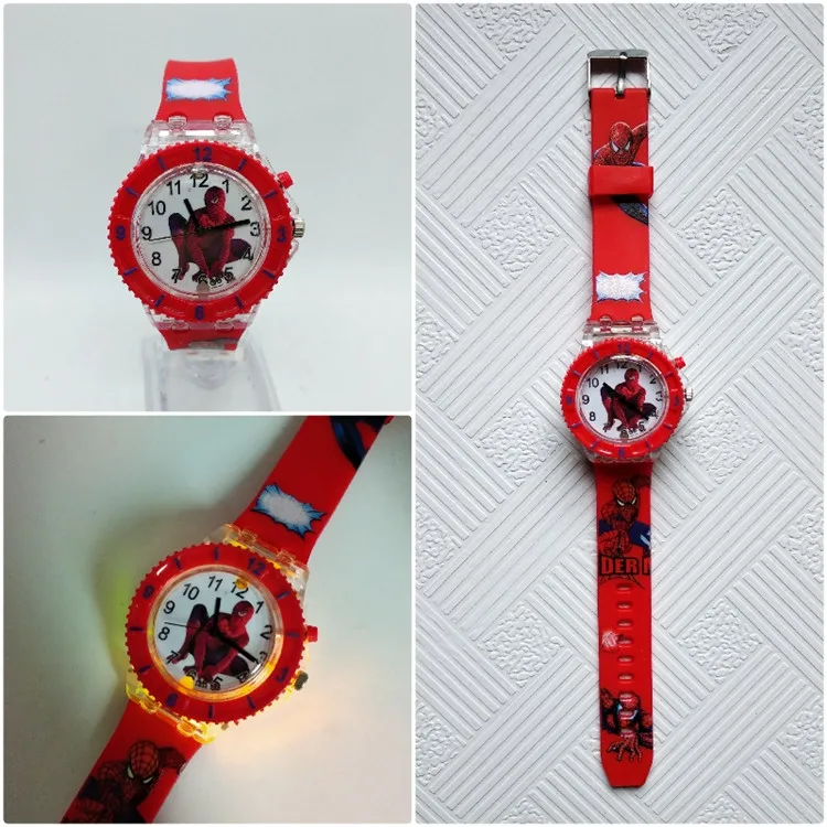 Светодиодный светящиеся мигающие свет супергерой Человек-паук детские часы студенческие мальчики девочки часы Повседневное Спорт Желе ребенок светящиеся часы - Цвет: Красный