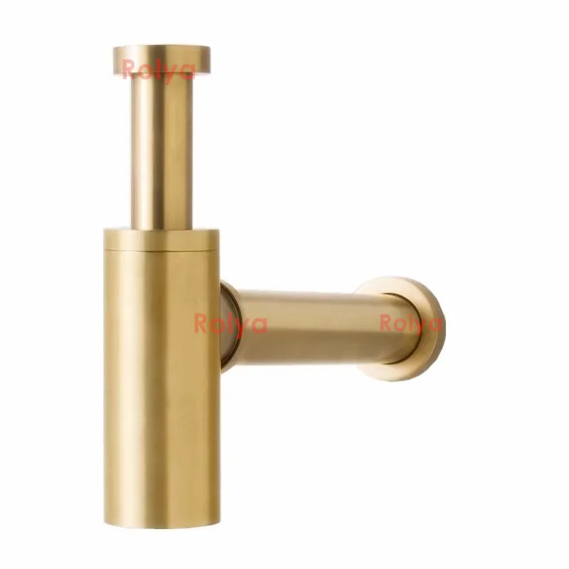 Brushed Gold P Trap Old Style Solid Brass Wall Siphon Bottle Trap With