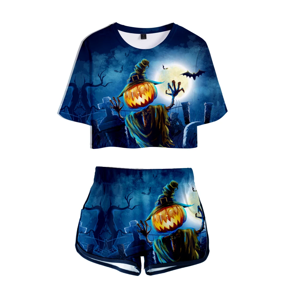 LUCKYFRIDAYF 2018 Halloween Summer Shorts And T shirts Women Two Piece