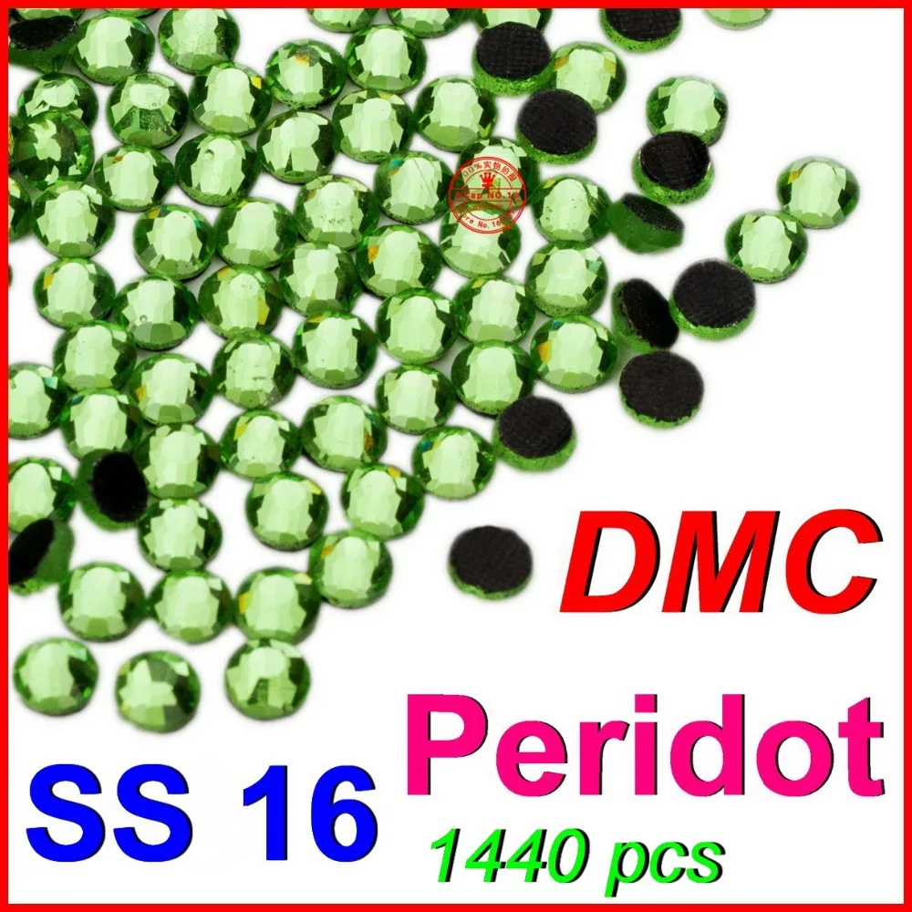 

SS16 3.8-4.0mm,1440pcs/Bag Peridot DMC HotFix FlatBack Rhinestones,heat transfer Hot Fix iron-on garment green crystal stone