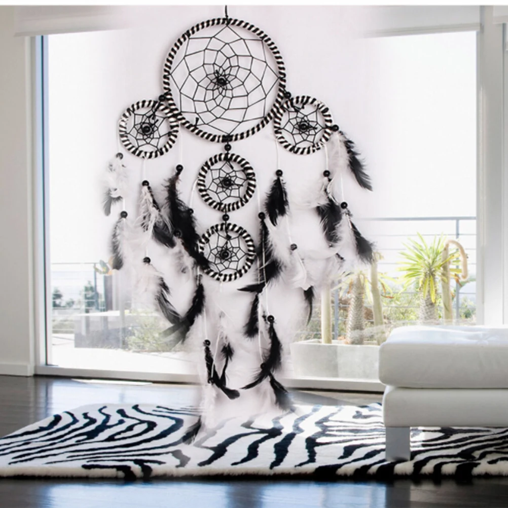 

Black White Handmade Dream Catcher Feathers Bead Dreamcatcher Net for Wall Hanging Decor Ornament Crafts