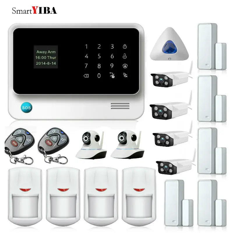 Smartyiba приложение Управление Беспроводной датчики сигнализации WI-FI домашнего наблюдения GSM сигнализация комплект + indoor/открытый Камера +