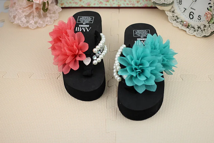 Chiffon Flowers Female Slippers Online Summer 2019 Beach Shoes Non-slip Flip Flops Wedge Platform52