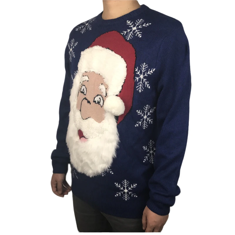 Funny Knitted Bearded Santa Claus Ugly Christmas Sweater for Men Cute Men's Fuzzy Fluffy Xmas Pullover Jumper Oversized S-2XL