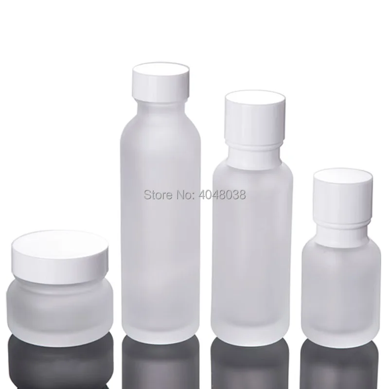 Emulsion Bottle 50 ML Empty Frosted Glass Essence Vial White Cover Press Pump Bottle Travel Set Refillable Cosmetic Container