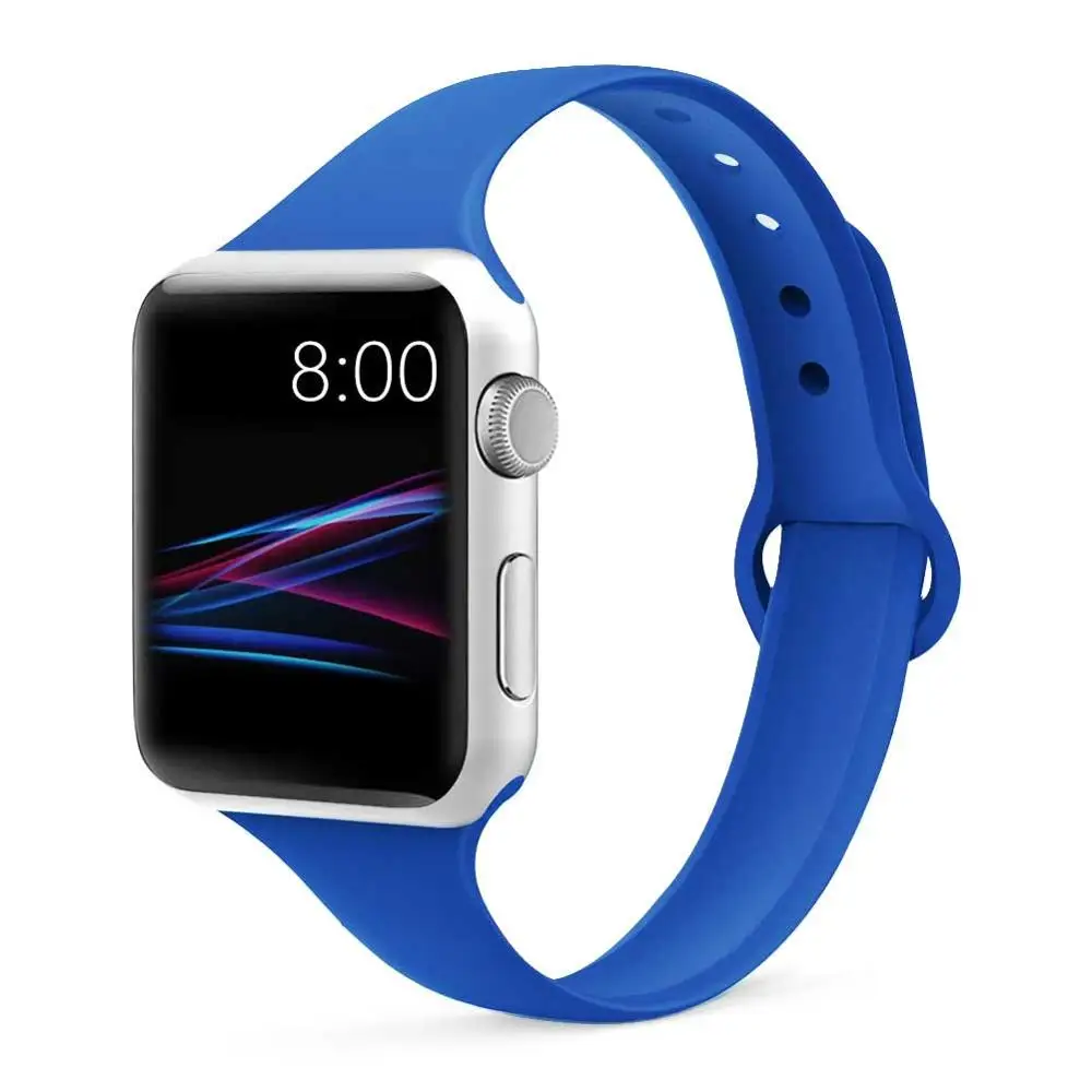 Slim Strap for Apple watch band apple watch 5 4 44mm 40mm iwatch 4 3 2 1 42mm 38mm slim silicone correa bracelet Accessories - Цвет ремешка: royal blue 4